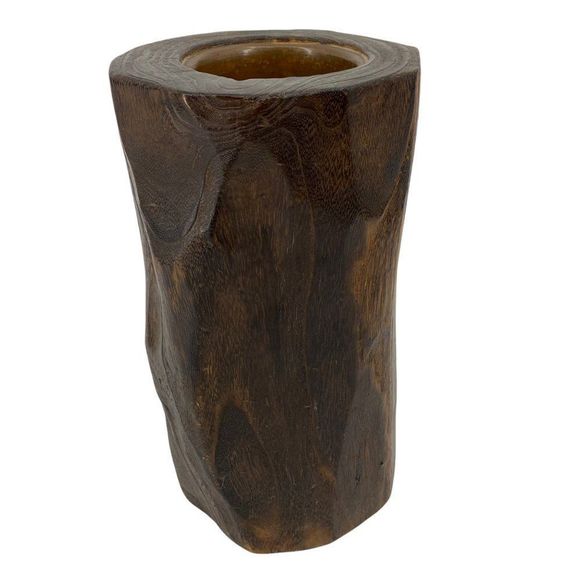 Asian Hand Carved Wood Brush Pot Vase Bamboo Painting 0792 - Picture 4 of 9